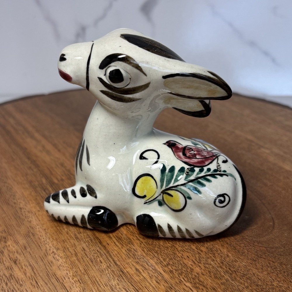 Vintage Tonala Pottery Mexico Girl Donkey Figurine Lipstick Sassy With Bird